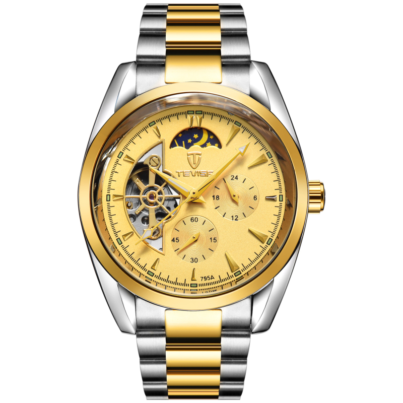 Men mechanical watches waterproof fashion of high quality mechanical watches small dial camel flywheel men's watch, Gold black 
Men mechanical watches waterproof fashion of high quality mechanical watches small dial camel flywheel men's watch, Gold black