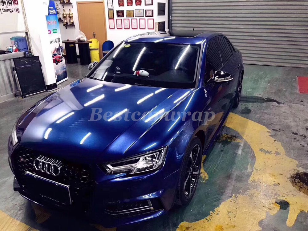 Mid-night Blue Gloss Metallic Vinyl Wrap Whole Car Wrap Covering With Air bubble Free Like 3M quality Low tack glue Size:1.52*20m( 5x67ft