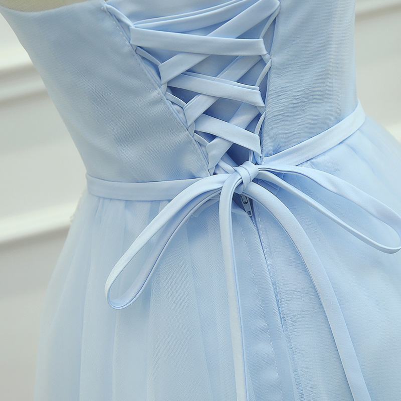 Lovely Sky Light Blue Homecoming Dresses Short Party Dresses Zipper Back Soft Tulle Lace Dress Real Pictures