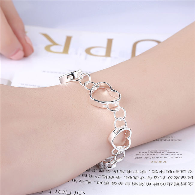 Five flat hollow hand chain sterling silver plated bracelet ; Brand new men and women 925 silver bracelet SPB141