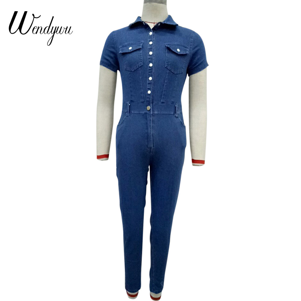 Wendywu Plus Size Good Quality Jeans Jumpsuit For Women Short Sleeve Fashion Bodysuit Rompers And Jumpsuits 2018 Denim Overalls designer bag