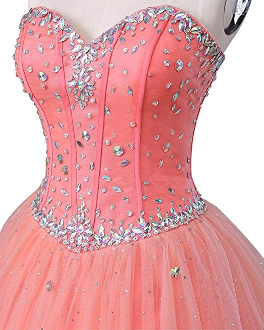 2018 New Sexy Long Sweetheart Ball Gown Tulle Quinceanera Dresses Beaded Crystal Masquerade Sweet 16 Prom Party Prom Gown
