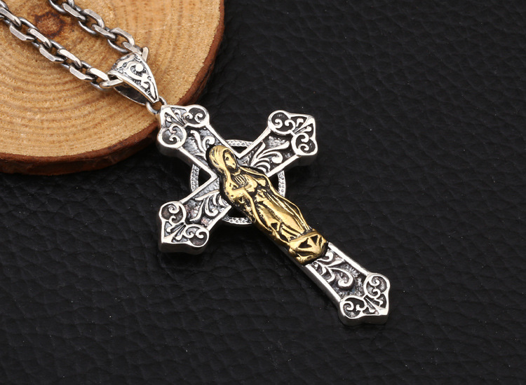 Brand new 925 sterling silver vintage jewelry antique silver hand-made designer Christian Crosses necklace pendants Mother of god Mary