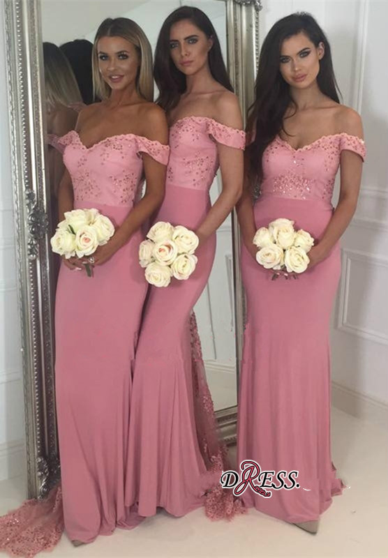 Off The Shoulder Bridesmaid Dresses For Summer Garden Country Weddings Wedding Guest Dress Elegant Lace Appliqued Long Evening Dress Party