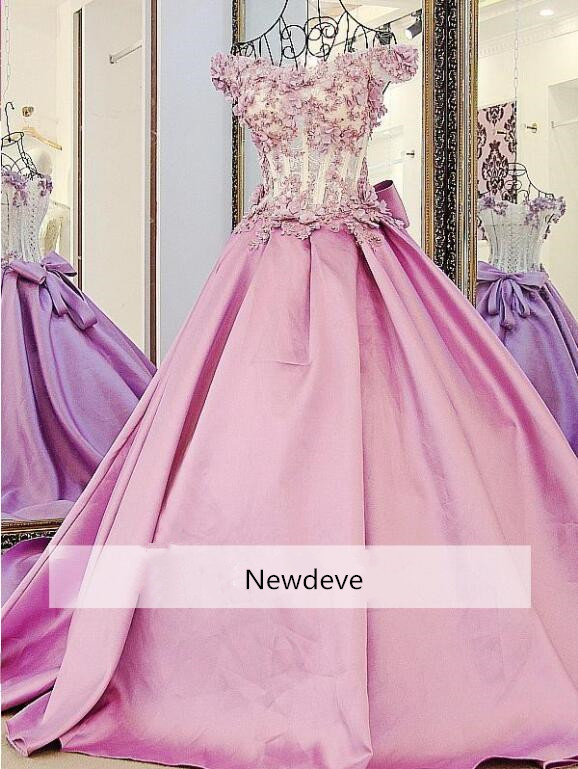 Baby Pink Prom Dresses With Big Bow Back Off The Shoulder Beaded Formal Gowns Lace Applique Evening Dress