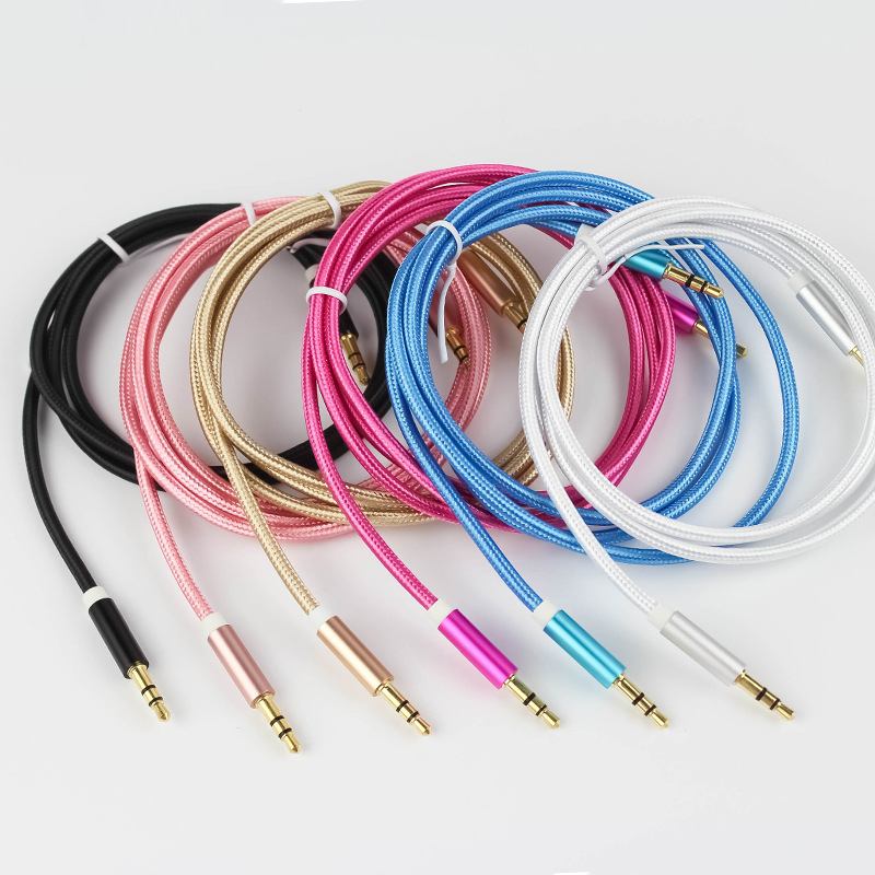 Aux Metal Cable 3.5mm to 3.5 mm Nylon Wire Gold-plated Plug Male to Male Audio Cable for Car Mobile Phone MP3 MP4 Headphone Speaker