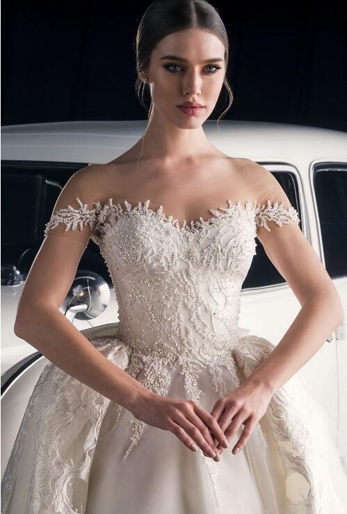 Dany Mizrachi Fall 2018 Wedding Dress Vintage Sheer Jewel Neckline Short Sleeves Lace Applique Beads Backless Bridal Gowns Custom Made