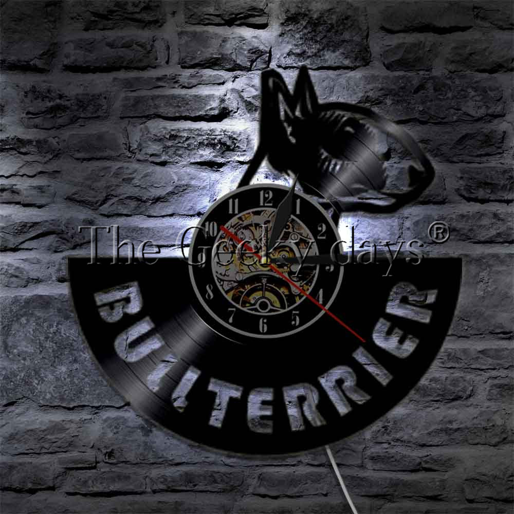 1Piece English Bullterrier Record Wall Clock Dog Spiral Wall Clock Puppy Doggie Pet Watch Lovers Gift