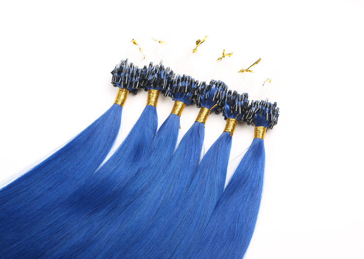 Micro Loop Hair Extensions Human 14-24inches 1g/Strand 100g/Pack Silky Straight Hair Pre-Bonded Micro Ring Blue Color Human Hair Extensions