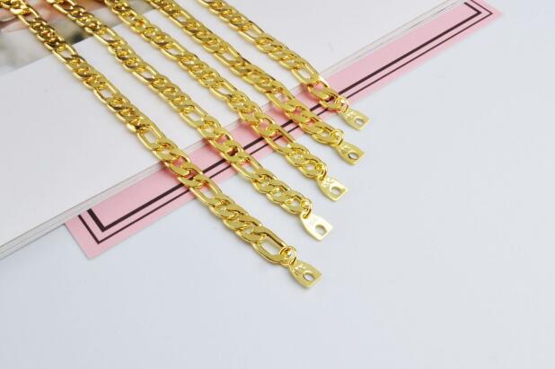 Hot Man woman plating 18K gold 5MM Bracelet flat chain Side Bracelet Trendy Long Figaro Chain Bracelet 19/20/21/22/23cm