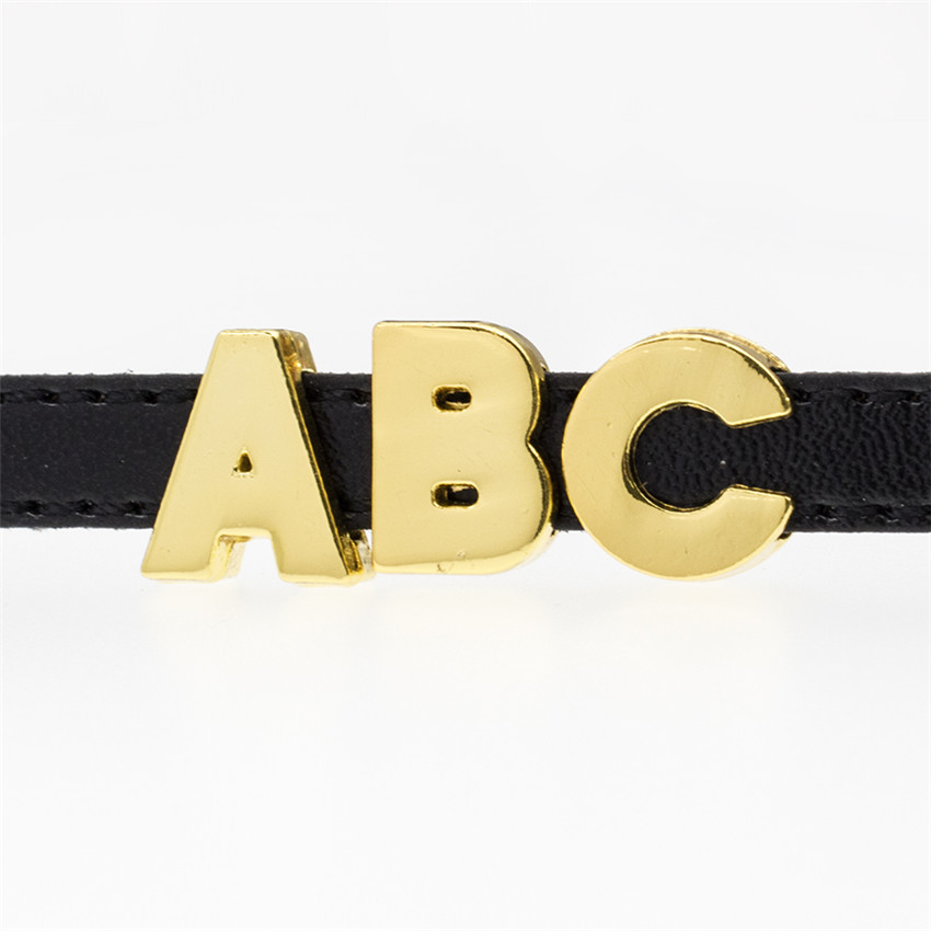 130pcs 8mm English alphabet letters AZ gold plain slide letters DIY accessory fit pet collarwristband keychain
