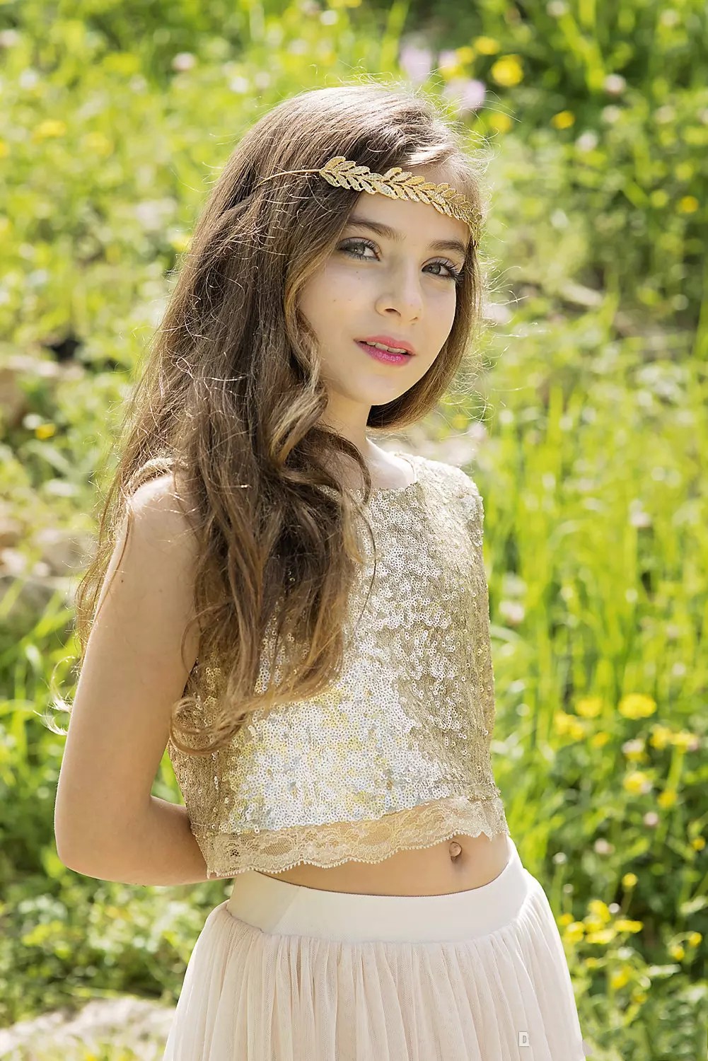 2018 Beautiful Two Pieces Boho Flower Girls Dresses Sequins Lace Chiffon Champagne Prom Pageant Dress For Teens Kids Wedding Gowns