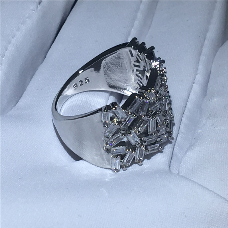 Unique ring Silver color T shape Diamond Cz Stone Big Engagement wedding band ring for women Bridal Fashion Jewelry