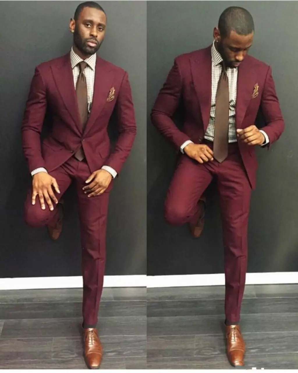 Classy Burgundy Wedding Mens Suits Slim Fit Bridegroom Tuxedos For Men Two Pieces Groomsmen Suit Cheap Formal Business Jackets With Tie