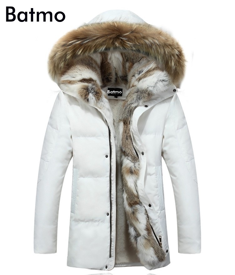 Batmo 2018 winter white duck down jacket men coat parkas warm Liner male Warm Clothes Rabbit fur collar High Quality,PLUS-SIZE L18101103