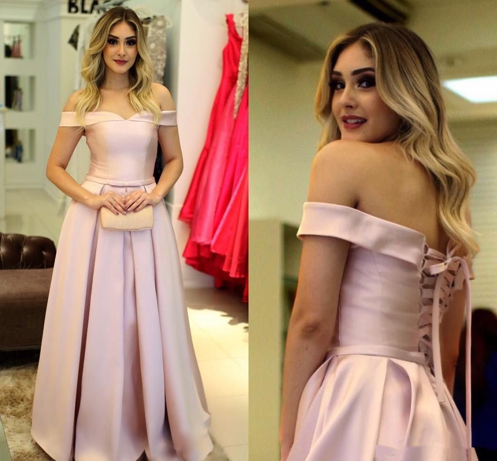 Sweet Pink Off Shoulder Prom Dresses Simple A-Line Evening Dress With Lace Up Back Floor Length Party Gowns, Dark navy
Sweet Pink Off Shoulder Prom Dresses Simple A-Line Evening Dress With Lace Up Back Floor Length Party Gowns, Dark navy