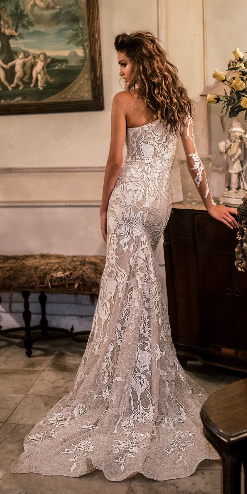 Vintage Champagne Mermaid Dress With Overskirt One Shoulder Pretty Applique Church Garden Wedding Dresses Bridal Gowns