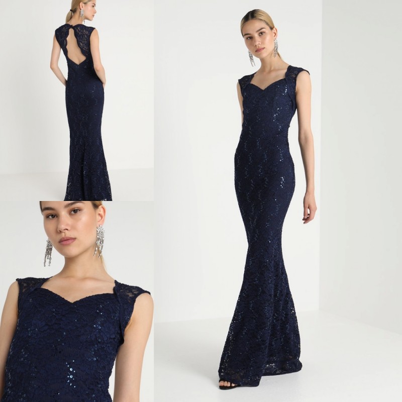 Dark Navy Mother Of The Bride Dresses Full Lace Applique Sequins Long Wedding Guest Dress Formal Evening Gowns