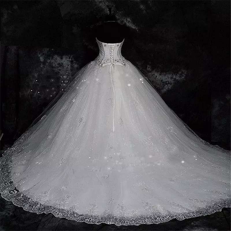 Lace Rhinestone Vintage Plus Size Wedding Dress Lace Up Bridal Gowns Robe De Mariage QC1095
