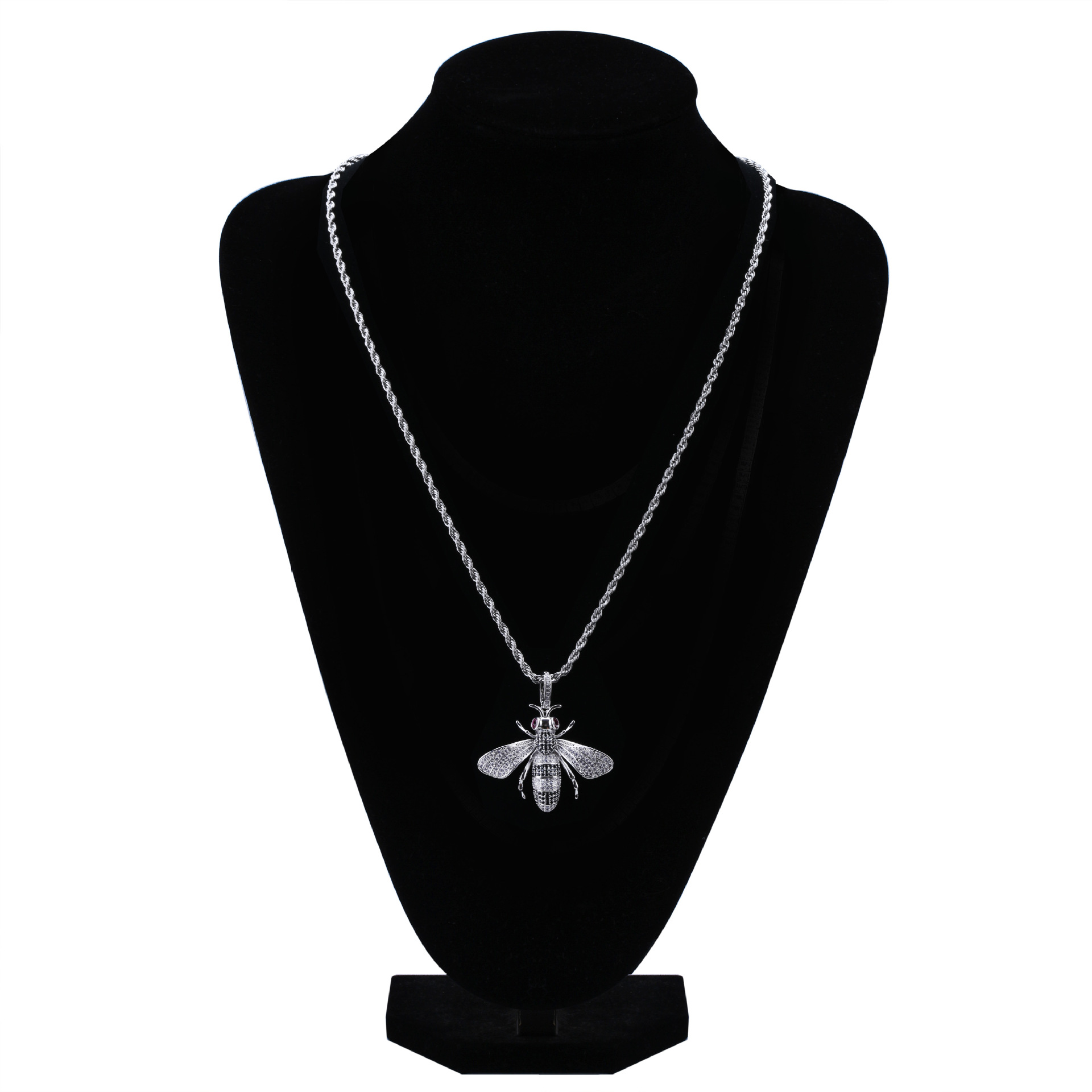 Iced Out Pendant Hip Hop Jewelry Micropave Simulated Diamond CZ Bling Bee Pendant Necklace with Rope Chain for Men Luxury Designer