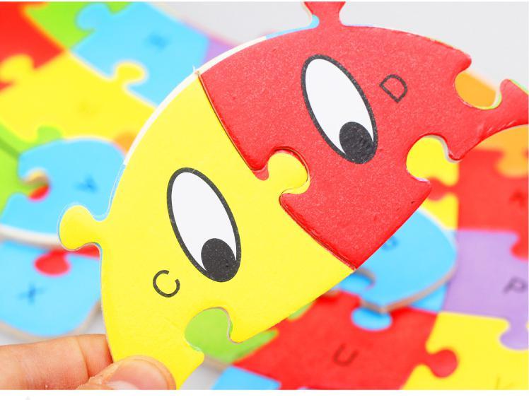 wooden animals english 26 alphabetic letter jigsaw puzzle children 356 years old factory price wholesale mix order 2 set or more
