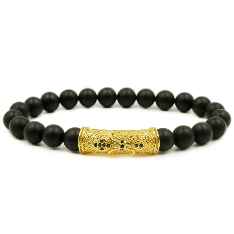 2pcs/set Fashion men's Bracelet 8MM Natural stone charm Lion Titanium steel anchor tube Holiday gift jewelry Valentine's Day Christmas