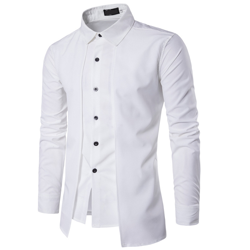 New 2018 Fashion Casual Wholesale Men Off Two Fake Piece Two-Door Collar Garment Leisure Dress Shirt Long Sleeve Shirts - view 6