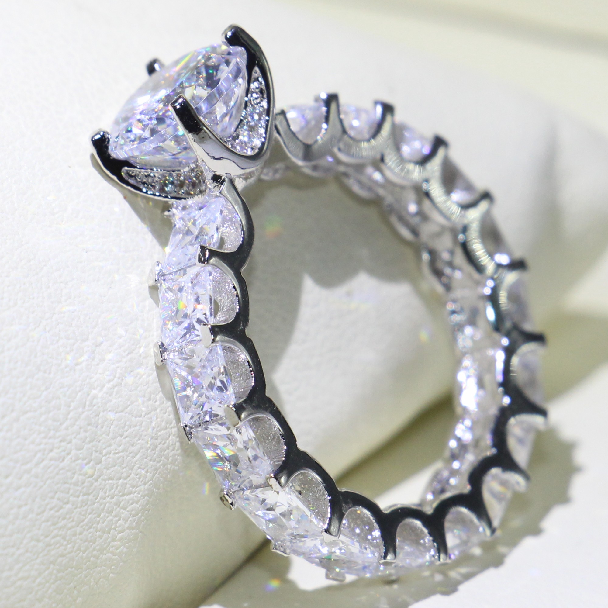 Sterg Sier Stackable Princess Cut Ring: 5A Zirconia Wedding Band