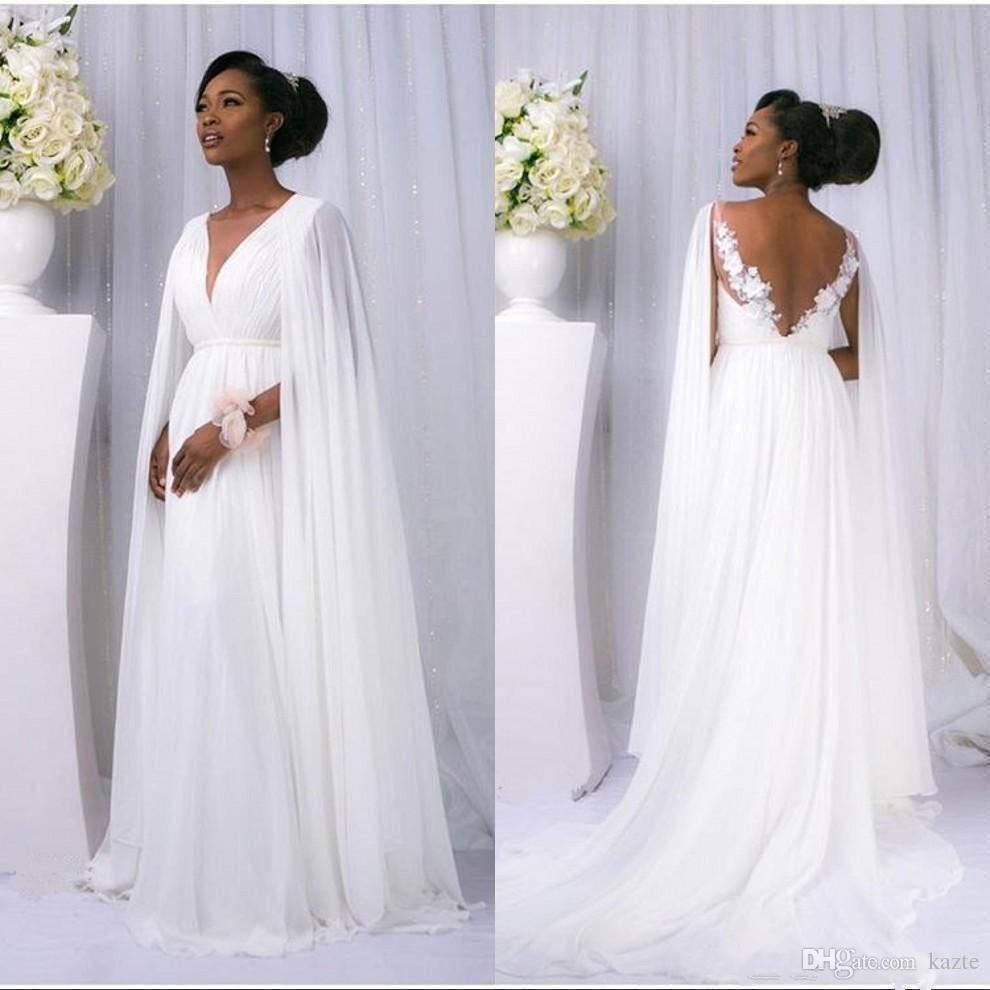 white A-Line Wedding Dresses with Cape 2019 Modest Chiffon V-neck Summer Holiday Boho Seaside custom made Africa Wedding Bridal Gowns, Gold
white A-Line Wedding Dresses with Cape 2019 Modest Chiffon V-neck Summer Holiday Boho Seaside custom made Africa Wedding Bridal Gowns, Gold