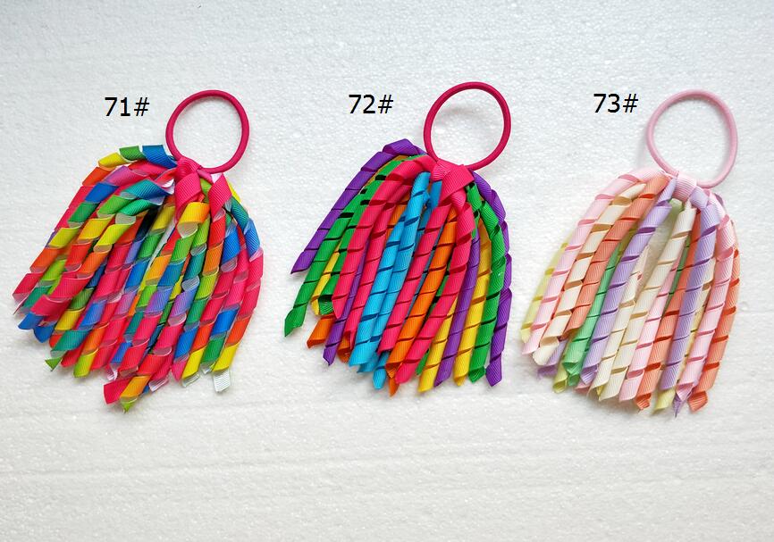 18 pcs Girl O A-korker Ponytail holder rainbow hair accessories corker tassel streamers hair flower elastic Curly ribbon headwear PD002