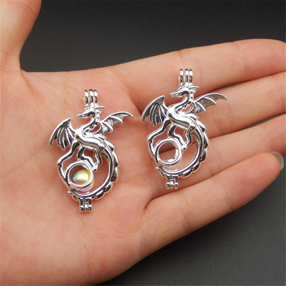 10pcs Silver Plated Dragon Pearl Cage Necklace Jewelry Making Supplies Beads Cage Locket Pendant Perfume Diffuser Fun Jewelry