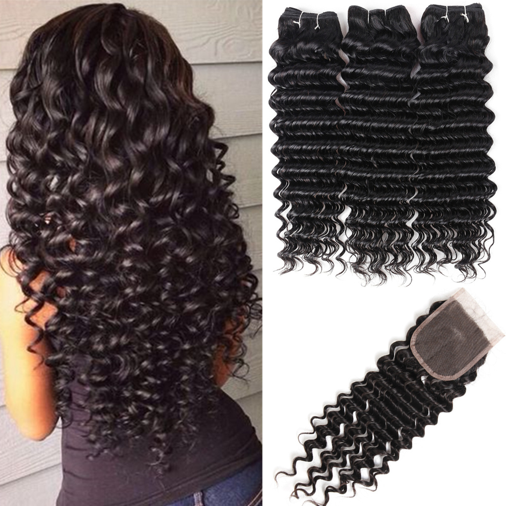 Deep Wave Hair Top Human Hair Bundles With Closure Free Part 3 Bundles With 4*4 Swice Lace Closure Peruvian Human Hair Extensions HCDIVA, Natural color
Deep Wave Hair Top Human Hair Bundles With Closure Free Part 3 Bundles With 4*4 Swice Lace Closure Peruvian Human Hair Extensions HCDIVA, Natural color
