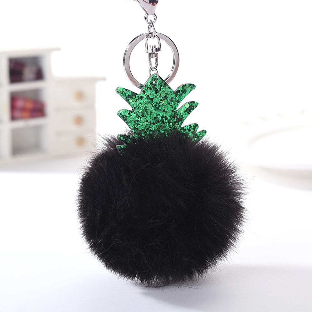 Cute Chaveiro Fruit Pineapple Keychains Pompom Fur Ball Glitter Leaf Sequins Keyring Women Bag Pendant Car Key Chains Holder Diy