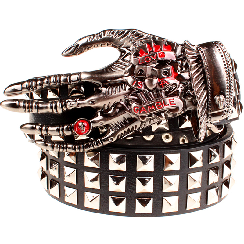 Full rivet belt men punk rivets belt skull love kills whole Spikes rivets skull hand hip hop show