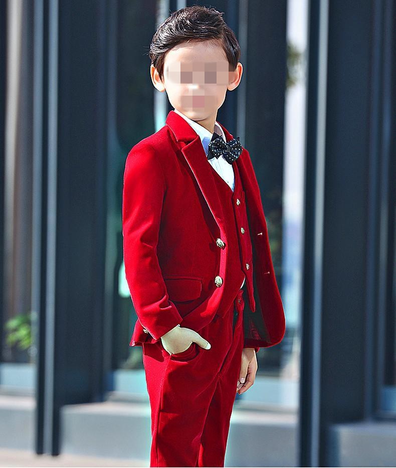 Excellent Fashion Velvet Kids Formal Wear Suit Children Attire Wedding Blazer Boy Birthday Party Business Suit (jacket+pants+vest) J898