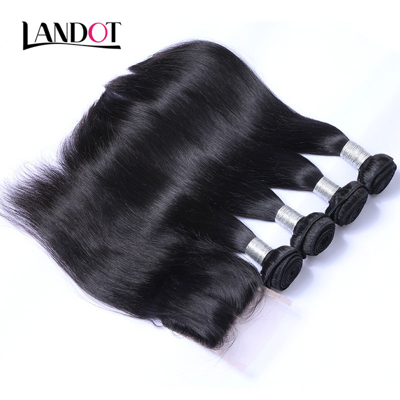 8A Lace Closure With 3 Bundles Brazilian Virgin Human Hair Weaves Malaysian Indian Cambodian Peruvian Straight Remy Human Hair And Closures