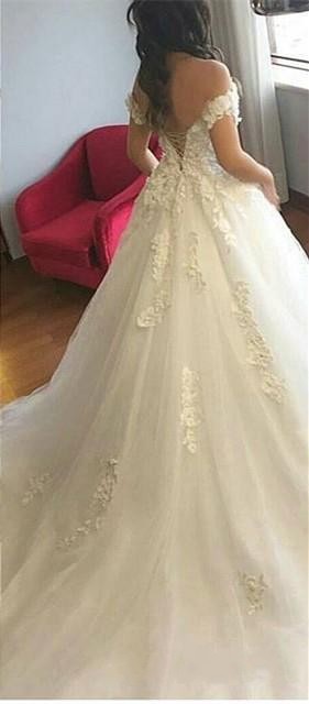 A Lnie Wedding Dresses Off Shoulder Lace Appliques Beads 3D Floral Flowers Corset Back Vestido Backless Long Plus Size Bridal Gowns