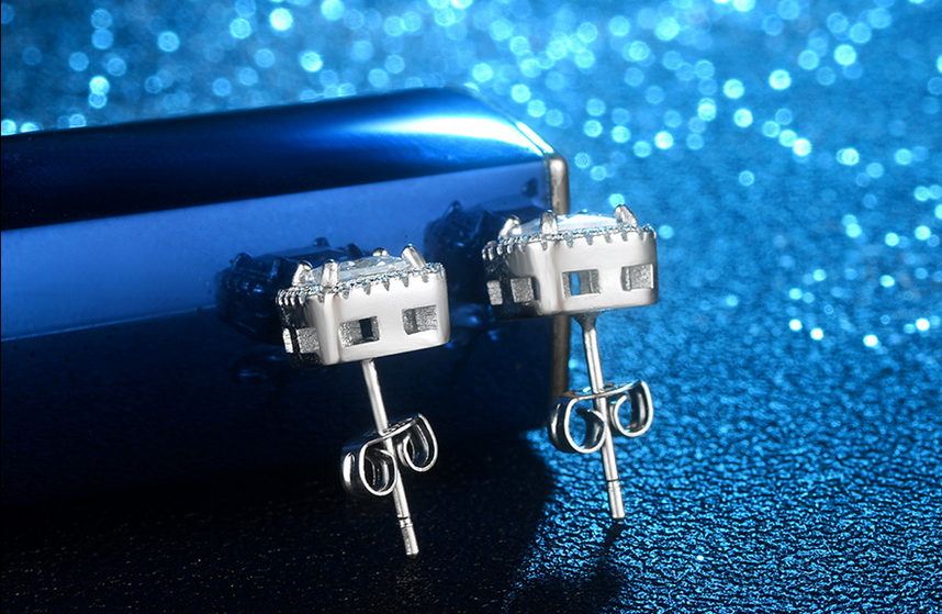 Sparkg 4-Claw Princess CZ Stud Earrings in Sier & Gold Fill for Women