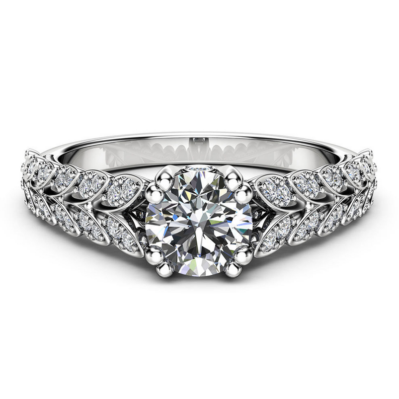 Sterg Sier Band Ring - White Sapphire CZ Double Leaf Wedding Jewelry