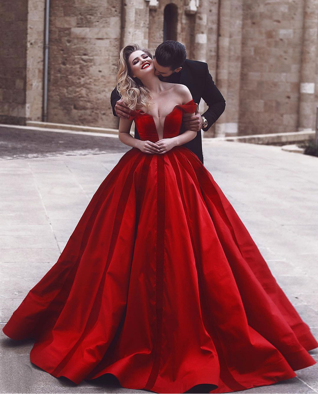 2018 Red Prom Dresses Said Mhamad Off Shoulder Stain Sweep Train Dubai Arabic Formal Evening Gowns Plus Size Prom Dress