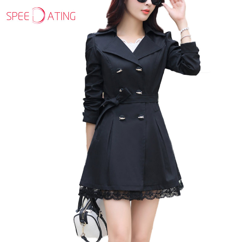 Wholesale- Nice 2017 Lapel Double Breasted Pocket Women Trench Coat Solid Green Black Red Lace Hem Autumn Winter Coat Size M-2XL SPEEDATING
Wholesale- Nice 2017 Lapel Double Breasted Pocket Women Trench Coat Solid Green Black Red Lace Hem Autumn Winter Coat Size M-2XL SPEEDATING