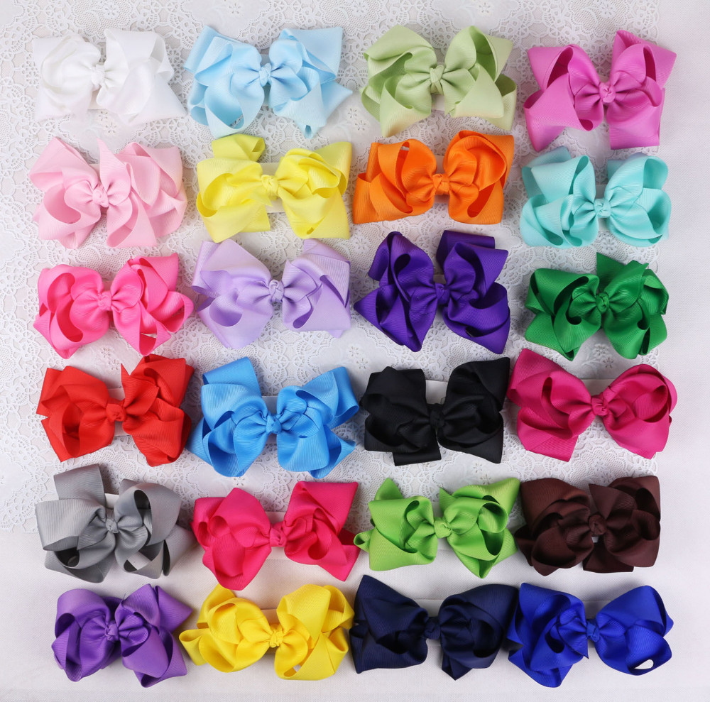 50pcs Gril 4.5 inch grosgrain ribbon hair bows clips Headwear Layered Bowknot boutique hair elastic ties funky hair accessories HD3207