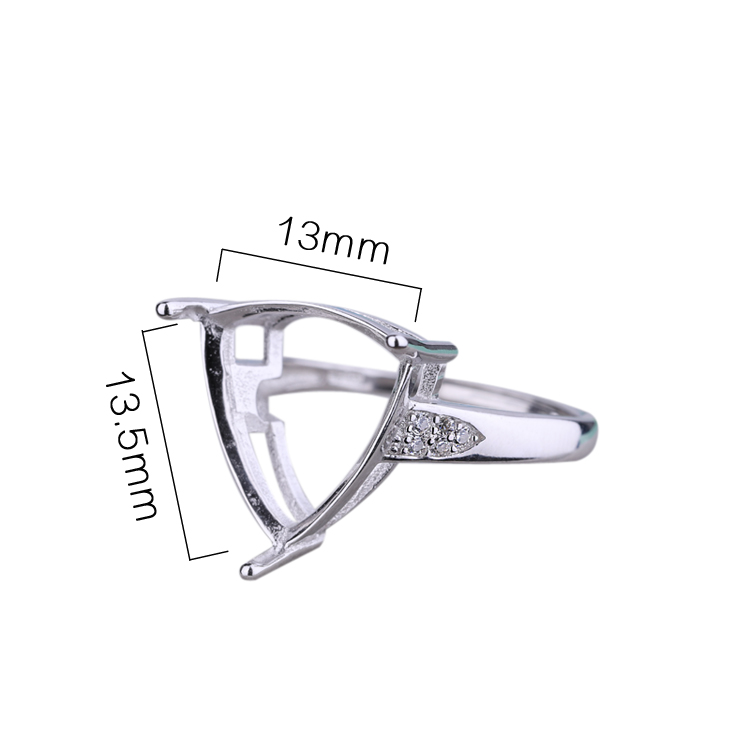 925 Sterling Silver Women Engagement Wedding Ring Crystal 13x13.4mm Triangle Cabochon Semi Mount Ring Setting Wholesale