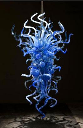 Hand Blown Curly Glass and Ball Glass Chandelier Light with LED Bulbs Style Blue Color Home Decor Suspension Hanging Pendant Light