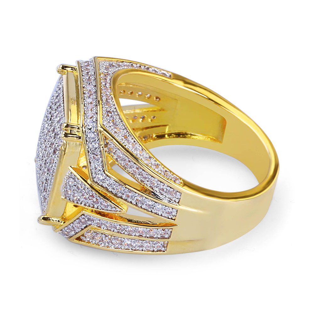 Vintage Copper Ring Shiny Micro Cubic Zirconia Real Gold Plated Rings Punk Finger Accessories For Men Hip Hop Rapper Jewelry Gift
