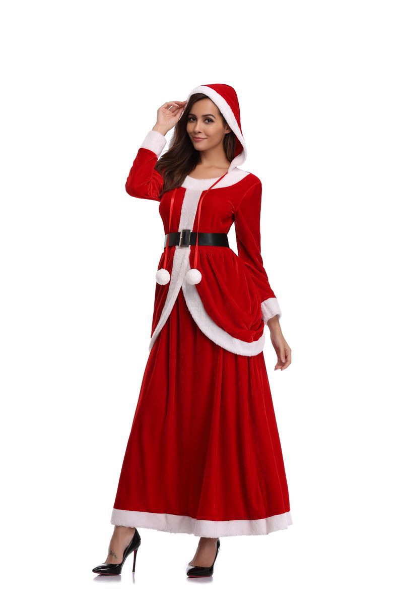 2018 Winter Dresses Christmas Party Cosplay Red Jewel Neck Long Sleeves Ankle Length Costume With Belt In Stock
