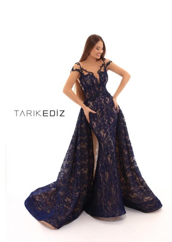 Sexy Mermaid Prom Dresses With Detachable Train Sheer Jewel Neck Cap Sleeve Lace Evening Dress Party Wear Custom Made Plus Size Formal Gowns