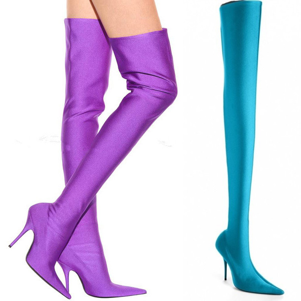 2018 Fashion new list Catwalk models spring and autumn women high heels knee boots Tall head high satin thin stretch boots, Black
2018 Fashion new list Catwalk models spring and autumn women high heels knee boots Tall head high satin thin stretch boots, Black