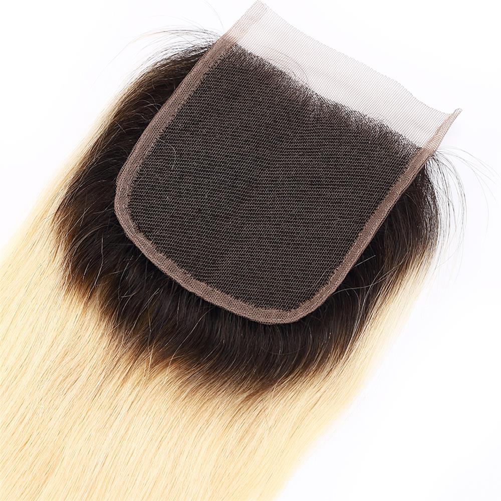 Remy Straight Top Closure straight Human Hair Closures Free Part 4x4 Brazilian Virgin Hair Swiss Lace Closure Piece T1b#613 Bleached Knots