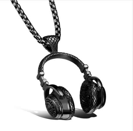 Hip Hop Jewelry Men Necklace Stainless Steel Music Headphone Pendant Necklaces 2018 Fashion Cool Gifts Mens Jewellery Collier
